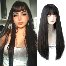 Wigs HOUYAN Black Long Straight Hair Synthetic Wig Female Black Anime Bangs Party Wig Cosplay Lolita Wig