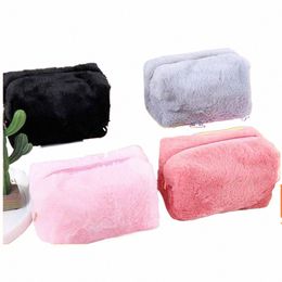 fur Makeup Bag Soft Plush Travel Cosmetic Bag For Women Storage Bag Young Lady Girls Make Up Organiser Case 1pc Solid Handbags T82U#