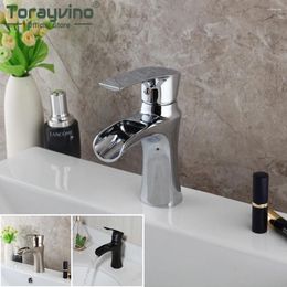 Bathroom Sink Faucets Torayvino Waterfall Basin Faucet 3 Colour Brass Deck Mounted Washbasin Single Handle And Cold Mixer Water Tap