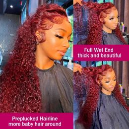 Drak Red Burgundy Kinky Curly Preplucked 180% Density 26 Inch Long Lace Front Wig For Black Women 99j Babyhair Daily Wine