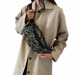 women Sequins Waist Bag Fi Fanny Pack Casual Shoulder Crossbody Chest Bag Female Hip Hop Belt Bags Purses Trend Waist Packs W80s#