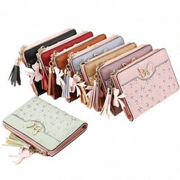 bow Tassel Women Wallets Fi PU Leather Short Wallets for Women 2022 Luxury Mini Coin Purse Zipper Buckle 2 Fold Card Holder D7m6#