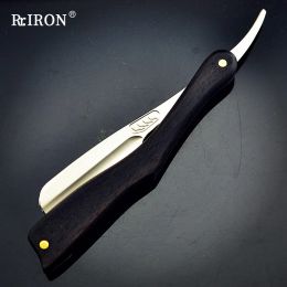 Razor RIRION Professional Barber Beard Shaver For Men Natural Ebony Wood Handle Manual Folding Face Knife Razors Shaving Tools