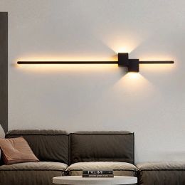 New Modern Simple Black Long LED Wall Lights Living Study Dining Room Bedroom Bedside Aisle Loft Gold Hall Lamps Indoor Lighting
