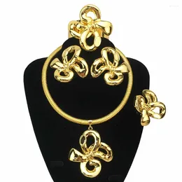 Necklace Earrings Set Dubai Italian Gold Plated Jewellery Women's Wedding Party Banquet Flower Pendant Bold FHK17041