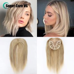 European Human Hair Toppers For Women Invisible Mono With PU Clips In Hair Extensions Woman Toupee Short Straight 10 Inches