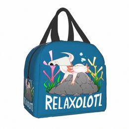 relaxolotl Cute Axolotl Insulated Lunch Bag for School Office Salamander Animal Thermal Cooler Lunch Box Women Kids Food Bags S0je#