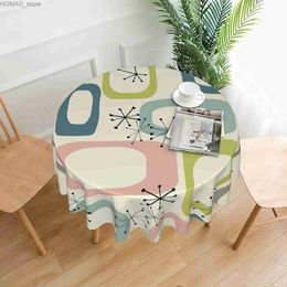 Table Cloth Mid Century Modern Arts Round Tablecloth Water Resistant Decorative Fabric Table Cover for Dining Table Weddings Banquets 60in Y240401