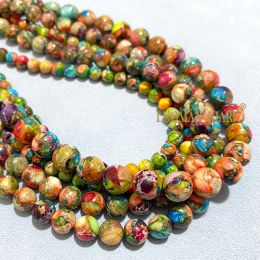 4 6 8 10MM Natural Stone Colourful Sea Sediment Jasper Turquoise Round Spacer Beads for Jewellery Making DIY Bracelets Accessories