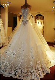 Luxury Crystaled Sparkle Wedding Dresses with Detachable Back Train Bridal Dresses Plus Size7094735