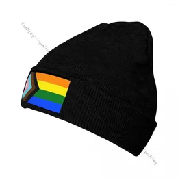 Berets Winter Knitted Hat Progress Pride Flag Beanie Cap For Men Women Soft Warm Bonnet
