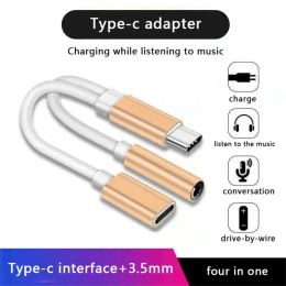 2 In 1 USB C To 3.5mm Headphone Jack Adapter Cable Splitter Type-C Charging Audio Aux Adaptor For Cell Phone Eardphone Converter