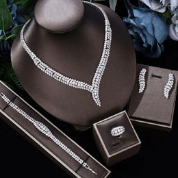 Necklace Earrings Set Fashion 4PCS Full Cubic Zirconia Wedding Jewellery Dubai Saudi Bridal Jewelry For Women