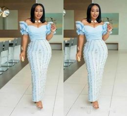 2022 Gorgeous Aso Ebi african Evening Dresses Off the Shoulder Ruched 3D Floral Plus Size Long Elegant Prom Dresses Csutom Made B02181715