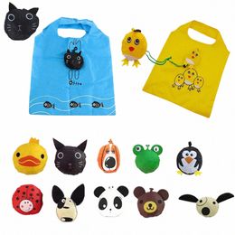 cute Animal Dog Panda Shape Foldable Shop Bag Grocery Storage Ladies Folding Reusable Tote Bags Portable Travel Shopper Bag 53gK#