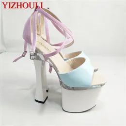 Dance Shoes Platform Spool Heels Ankle Strap Colour Block Sandals Summer High 18cm Fashion Women's Wedding