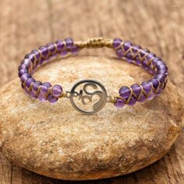 Charm Bracelets Stainless Steel OM Yoga String Braided Natural Stone Macrame Friendship Wrap Bracelet Femme Women Jewelry