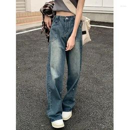 Women's Jeans 2024 Retro Design Ladies Y2k Straight And Thin Loose High Waist Wide Leg Mopping Denim Trousers Street Pants Autumn L299