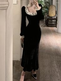 Casual Dresses Autumn Women Vintage Chic Velvet Black Dress Long Sleeve Bodycon Evening Party Female Fashion Prom Vestidos Mujers