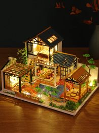 Model Building Kit Handmade 3D Puzzle Toy Assembly House Villa DIY Doll Mini Home Creative Room Decoration with Furniture 240321