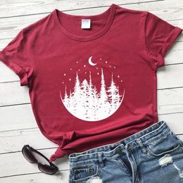 Women's T Shirts Celestial Moon Trees Cotton T-shirt Aesthetic Summer Short Sleeve Wanderlust Tshirt Vintage Women Nature Walk Tee Top