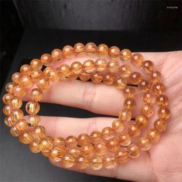 Decorative Figurines 7MM Natural Copper Rutilated Triple Circle Bracelet Women Fashion Round Stone Elegant Healing Strand Bangles Wristband