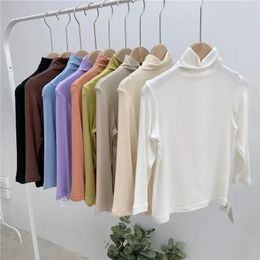 Kids Girls Solid Undershirts Children Casual Modal Tshirts Candy Colour Spring Autumn Clothing Baby Thin Tops 240318