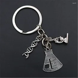 Keychains WKOUD 1pc Creative DNA & Microscope Flask Alloy Pendant Fashion Metal DIY Handmade Jewellery Charm Keychain A1596