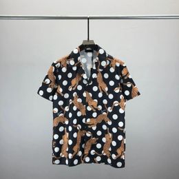 Men's Casual Shirts 2024 Summer High-quality Short-sleeved Shirt Leopard Black And White Polka-dot Print Pattern For Men PajamaCollar