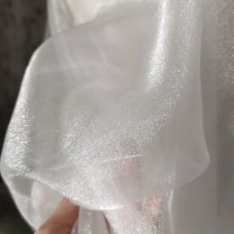 White Sparkle Organza, Shiny See-through Cloth, Soft Crystal Shiny Transparent Fabric