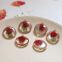 charms 30pcs/lot Colour Natural dried flowers core Epoxy geometry round shape alloy floating locket charms diy Jewellery earring accessory