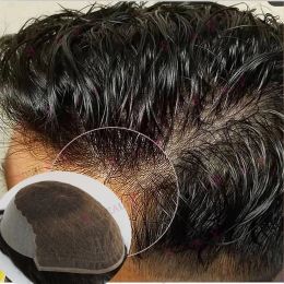 Toupees Toupees Swiss Lace & Skin Pu Mens Natural Hairline Lace Front Male Toupee 100% Indian Remy Human Hair Q6 System Black Unit For Men