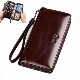 men's genuine leather wallet RFID anti-theft brush top layer cowhide multifunctial lg wallet zipper wallet handbag 43g3#