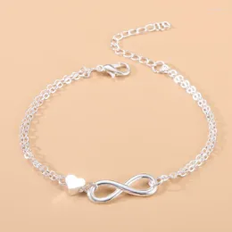 Charm Bracelets S925 Silver Plated Double Layer Chain Love Heart Bracelet&Bangle For Women Elegant Party Jewelry Gift Pulseras Sl219