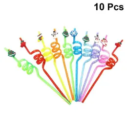 Disposable Cups Straws 10pcs Christmas Party Decoration Drinking Restaurant Bar Beverage Colourful Supplies(8