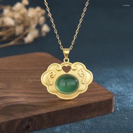 Pendant Necklaces Gold Hetian Jade Ruyi Lock Chalcedony Necklace Enamel China Style Luxury Women Peace Vintage Jewellery 20 28MM