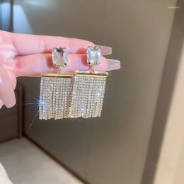 Dangle Earrings DREJEW Exaggerated Geometric Square Tassel Full Sparkling Rhinestones Zircon Piercing Drop Luxury Gifts