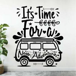 Stickers Travel Bus Camper Wall Decals Quotes Its Time For A New Adventure Wall Sticker Vinyl for Home Travel Agency Decoration X411
