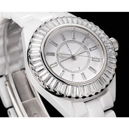 Damen-Damenuhr, Designer-Armbanduhr, rund, 12er-Serie, modische Uhr mit mechanischem Uhrwerk, superleuchtende, beschichtete Keramikuhr, hochwertiges Geschenk, 33 mm (B0105)