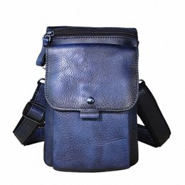 fi Blue Original Leather Casual Travel Cross-body Bag Satchel Menger Bag Hip Bum Pouch Fanny Waist Belt Pack Bag 8302 E2bo#