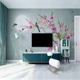 Wallpapers Wellyu Papel De Parede Custom Wallpaper Chinese Style Simple Hand-painted Flowers And Birds Peach Flower Wall