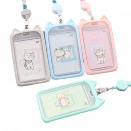 carto Cat Plastic Card Holder ID Card Sleeve Credit Cover Case Bus Card Case Retractable Reel Lanyard Identity Bank Case C2hU#