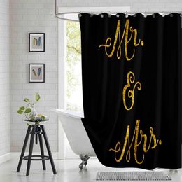 Shower Curtains Mr And Mrs Black Gold Curtain Valentines Day Quote Printed Polyester Fabric Waterproof Bathroom With Hooks