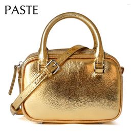 Shoulder Bags Summer Small Square Flap Bag Shiny Gold Silver Leisure Color Women Croosbody Genuine Leather Mini Peeress Handbag