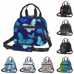 Colourful Butterflies Insulated Lunch Bag Reusable Bento Bag Thermal Lunch Box with Shoulder Strap for Women School Work Picnic K3Gq#