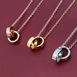 New Classic Design Double Loop Charms Pendant Love Necklace for Women Girls 316L Titanium Steel Womens Party Wedding Lovers gift Jewellery Halloween