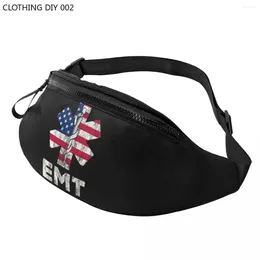 Waist Bags Cool EMT US Flag Star Of Life Fanny Pack Women Men Crossbody Bag For Hiking Phone Money Pouch