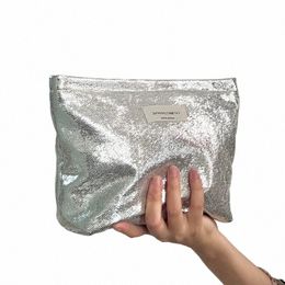 new Shiny Sequins Sier Champagne Clutch Cosmetic Bag Makeup Bag Portable Toiletries Skincare Storage Bag Organizer Pouch T1Lz#