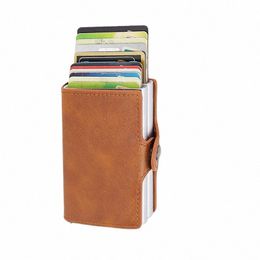 rfid Blocking Protecti Men's ID Clip Wallet Leather Metal Aluminium Busin Bank Card Holder X6kU#