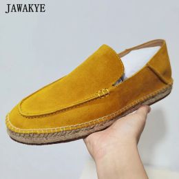 Shoes New Fisherman Loafers Men Summer Walk Flats Thick Sole Platform Casual Shoes Slipon Cow Suede Mulers 2021 New Daily Shoes